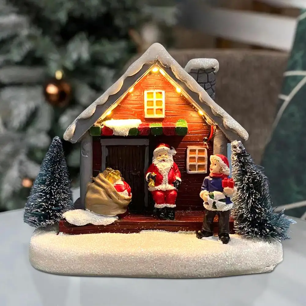 

2021 рождественские украшения для дома, Светодиодный светящийся Рождественский Снежный домик, полимерная статуя, Рождественское украшение, ...