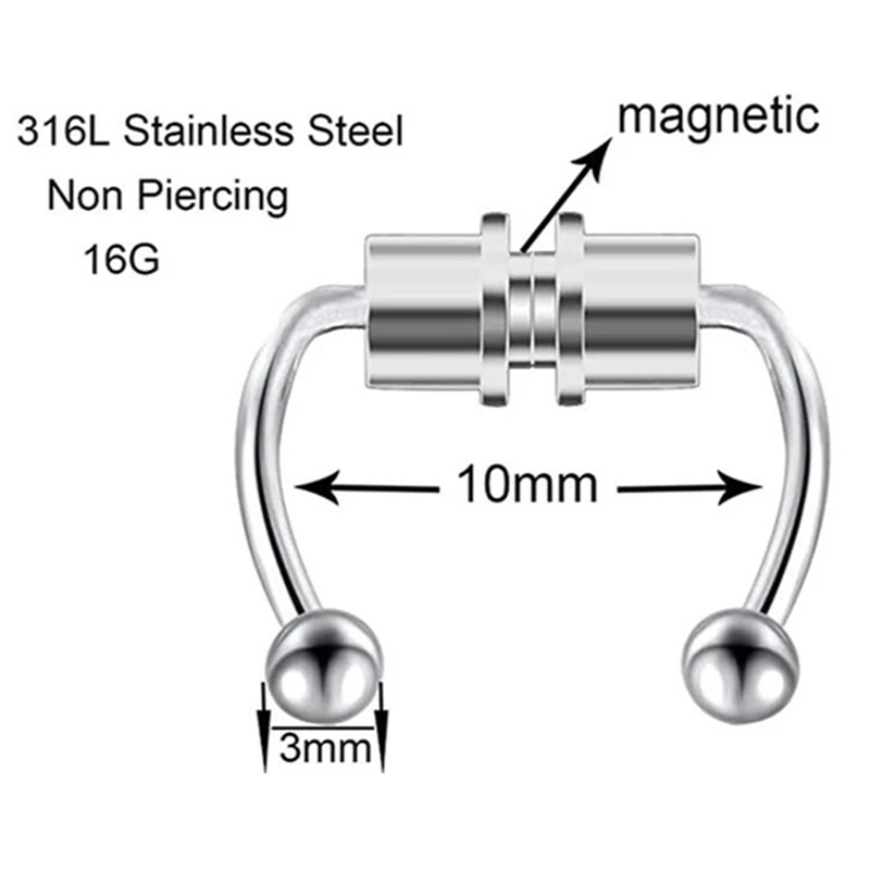 

1Set Fake Septum Piercing Magnetic Horseshoe Nose Ring Non Piercing Stainless Steel Jewelry Reusable Falso Septum In Nose 2021