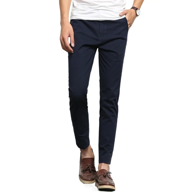 

2021 Autumn Men Fashions Solid Color Casual Pants Men Straight Slight Elastic Ankle-Length High Quality Formal Trousers Men