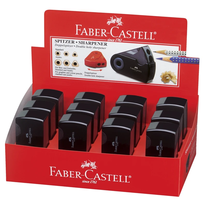 Точилка пластиковая Faber-Castell &quotSleeve" 2 отверстия контейнер черная | Канцтовары