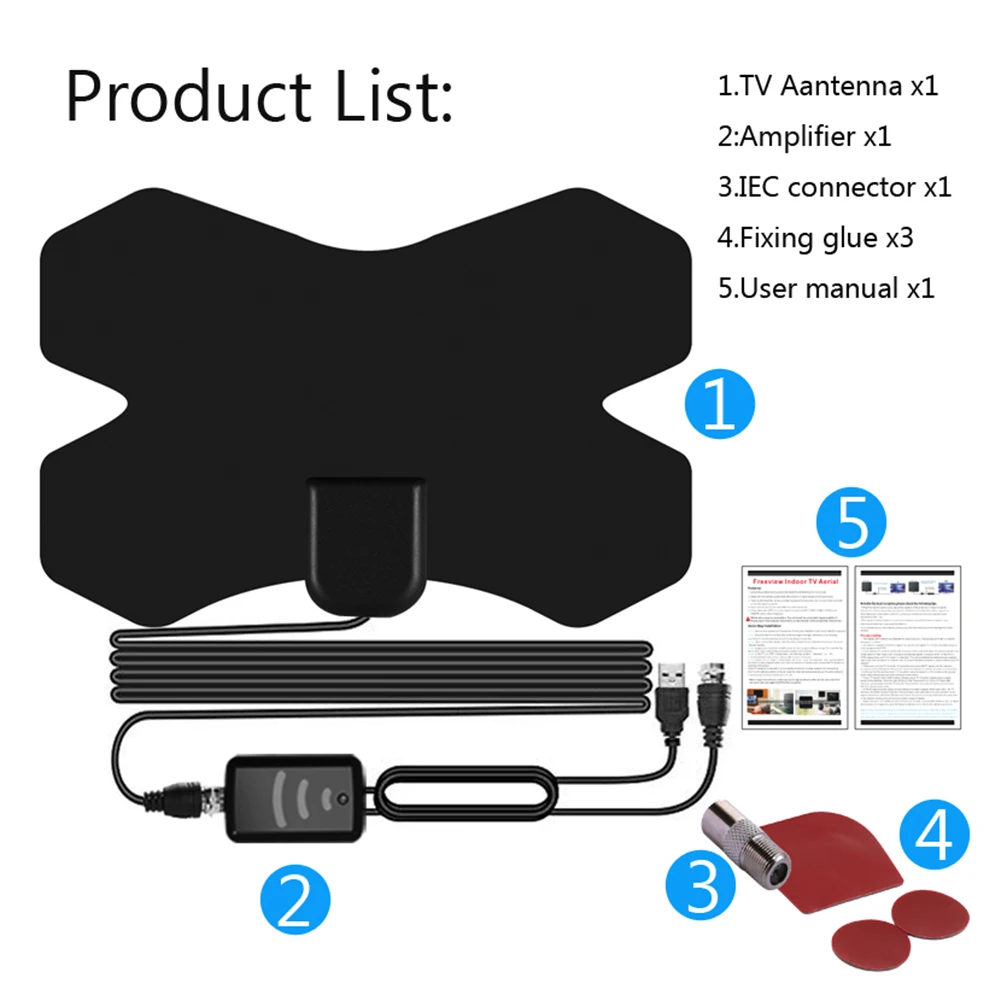 

4K Indoor TV Antenna Clear Aerial Amplifier Digital 150 Miles Range HDTV Antenna VHF 172-240mhz UHF 470-860mhz