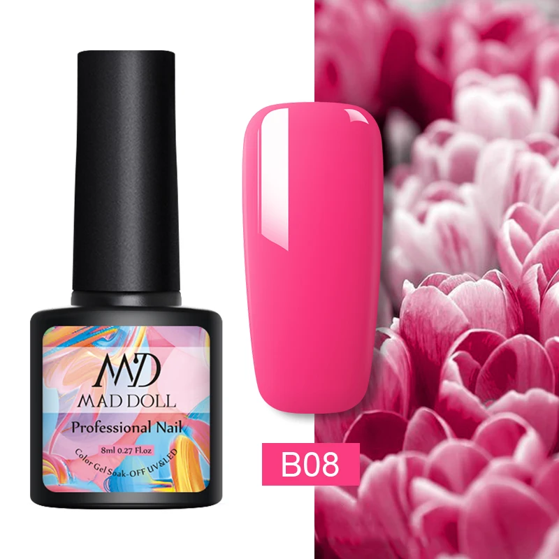 B08 MD MAD DOLL, 8 мл, УФ-гель для ногтей, серый, черный, чистый цвет для ногтей, отмачиваемый Гель-лак, однократный полуперманентный гель для ногтей - Цвет: B08