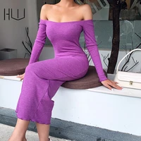 dresses autumn winter 2021 long sleeve solid color off the shoulder kintted midi dress for women dress robes bodycon clothing