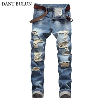 dant bulun mens ripped jeans pencil pants hole long trouser casual ripped jeans hip hop clothing straight denim pants for male