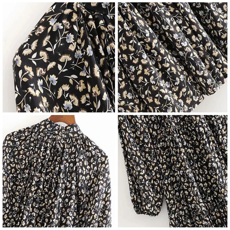 ROHOPO/платье средней длины с высоким воротником и принтом рукав три четверти на