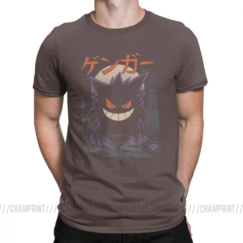 Коричневый Gengar Kaiju японский стиль Одежда с покемоном комедии модные футболки для мужчин новинка чистый хлопок тройники короткий рукав Футболка уникальный - Цвет: Коричневый