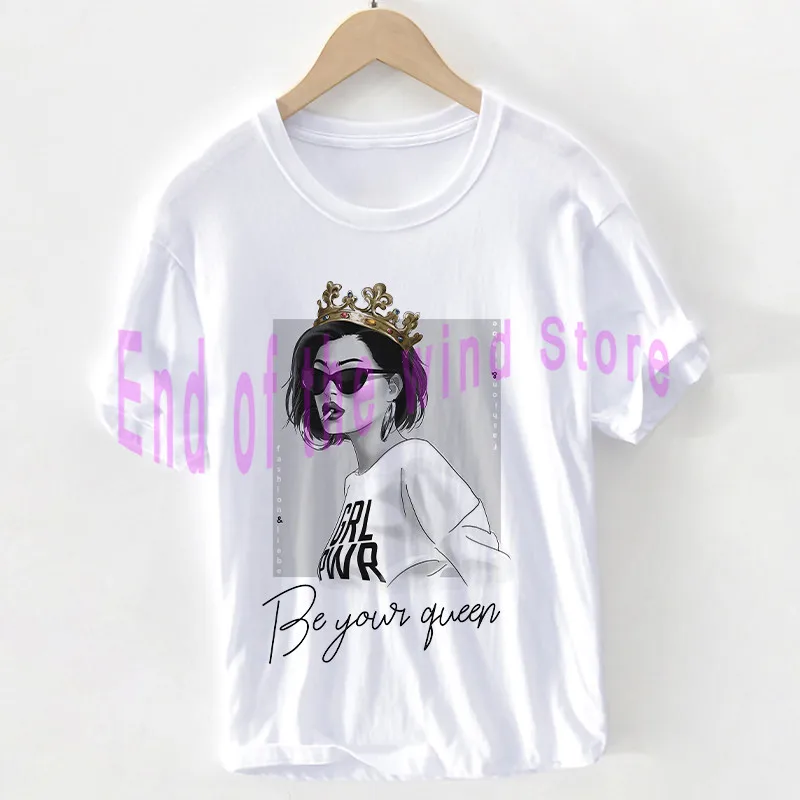 

Yearning for blue sky Lady T-shirt Size Vogue Be Your Queen t shirt Women Harajuku Graphics Tops 100% Cotton Pluse Size Female