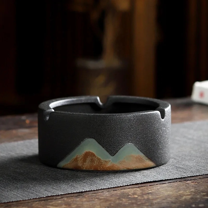 

Ashtray handmade rough pottery creative home office living room household circular ceramic ashtray ornaments