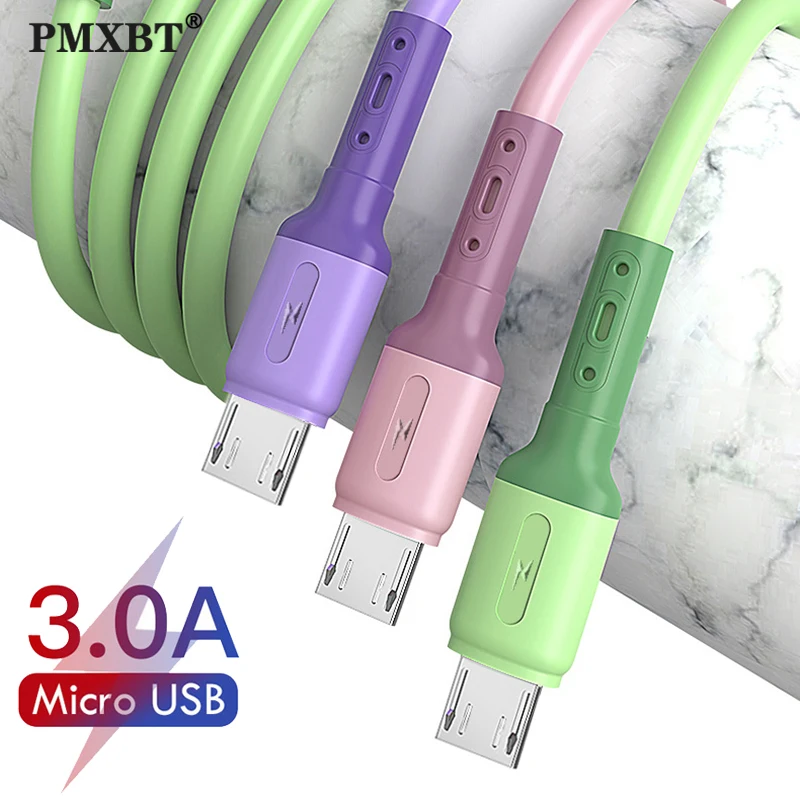 Кабель Micro USB 3A для быстрой зарядки мягкий силиконовый кабель Samsung S6 Xiaomi Android