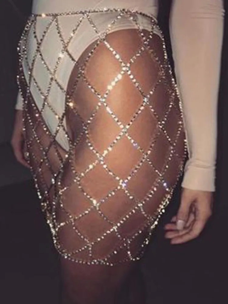 Цепочка для тела пикантное бикини сетка юбки цепочка бюстгальтера с кристаллами