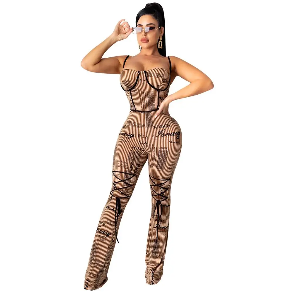 Женский полосатый комбинезон с принтом букв повседневный без рукавов открытой