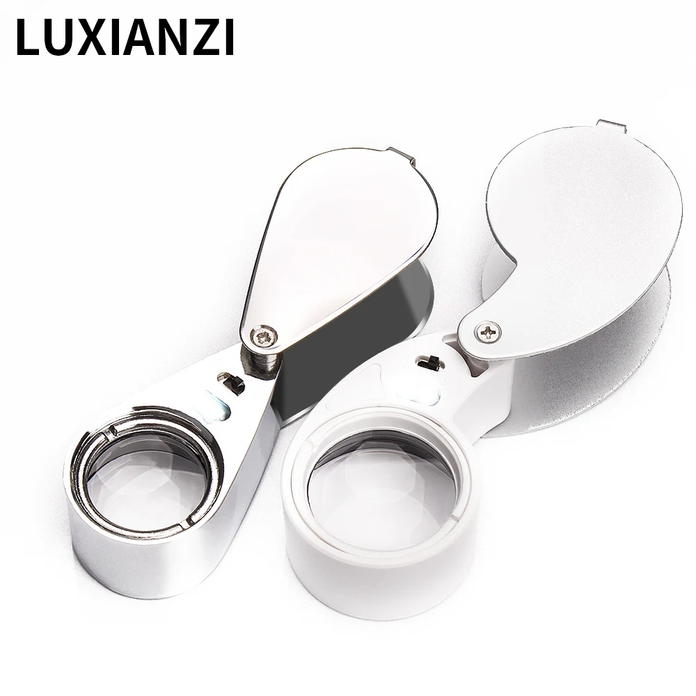 

LUXIANZI 40X Mini Folding Glass Magnifier With LED Lights Hand Portable Magnifying For Jewelry Coins Stamps Detecting Loupe