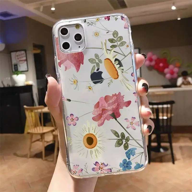 

Cute flower creative Phone Case Transparent for iPhone 6 7 8 11 12 s mini pro X XS XR MAX Plus cover funda shell
