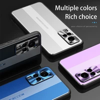 metal mobile phone shell for vivo x60 prox60 curved combination of metal back platetpu soft side with stereo lens cover case