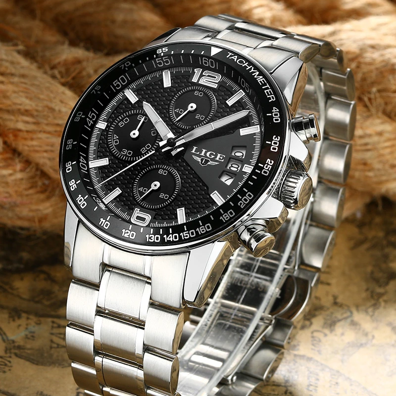 LIGE мужские часы Топ люксовый бренд полная сталь водонепроницаемые спортивные