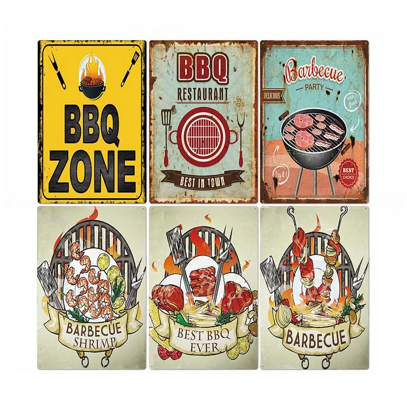 

DAD'S BBQ ZONE Retro Plaque Metal Tin Signs Pub Kitchen Home Grill Vintage Wall Decor 20X30CM