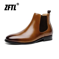zftl mens ankle boots man chelsea boots male ins cow leather round toe martins boots casual retro trend british style boots