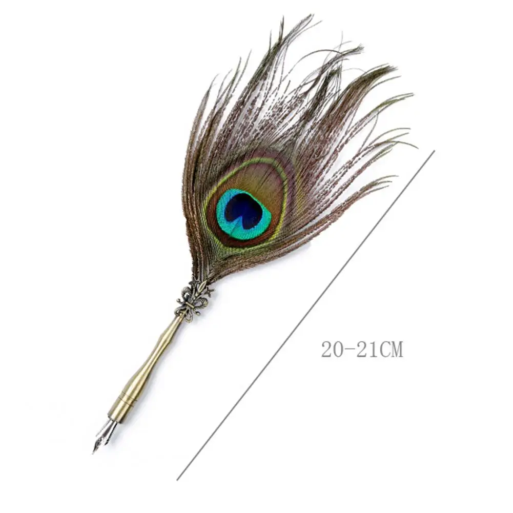 Handmade Quill Feather Pen Set Antique Calligraphy Writing Quill Pen peacock hair stainless steel nib pen holder r25
