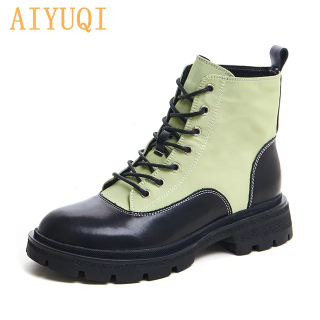 AIYUQI Martin Boots Women British Style 2021 New Thick-soled Lace-up Combat Boots Women Trend Genuine Leather Women Ankle Boots 2
