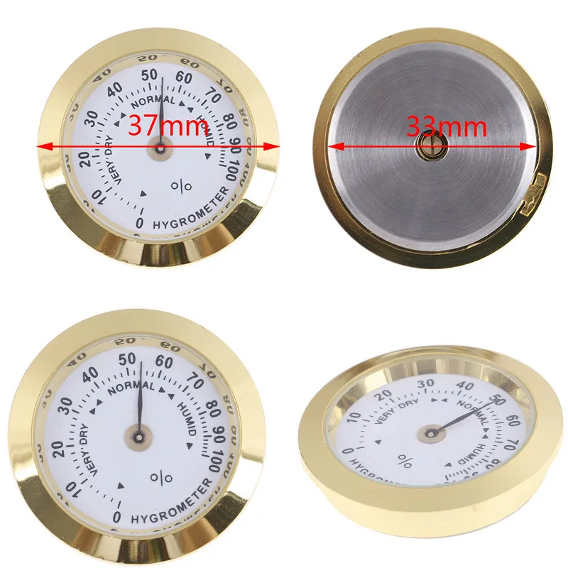 

37mm Cigar Smoking Measure Hygrometer Humidity Moisturizing Round Gold Measuring