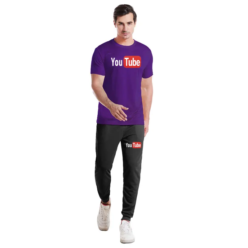 

Summer Men Casual Sweat Suit Pure Color Round Collar Outdoors Jogging Breathable Trousers With Short Sleeves Two-piece Set