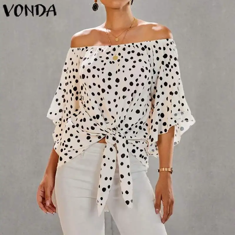Женские блузки и топы VONDA сексуальные рубашки в горошек с открытыми плечами