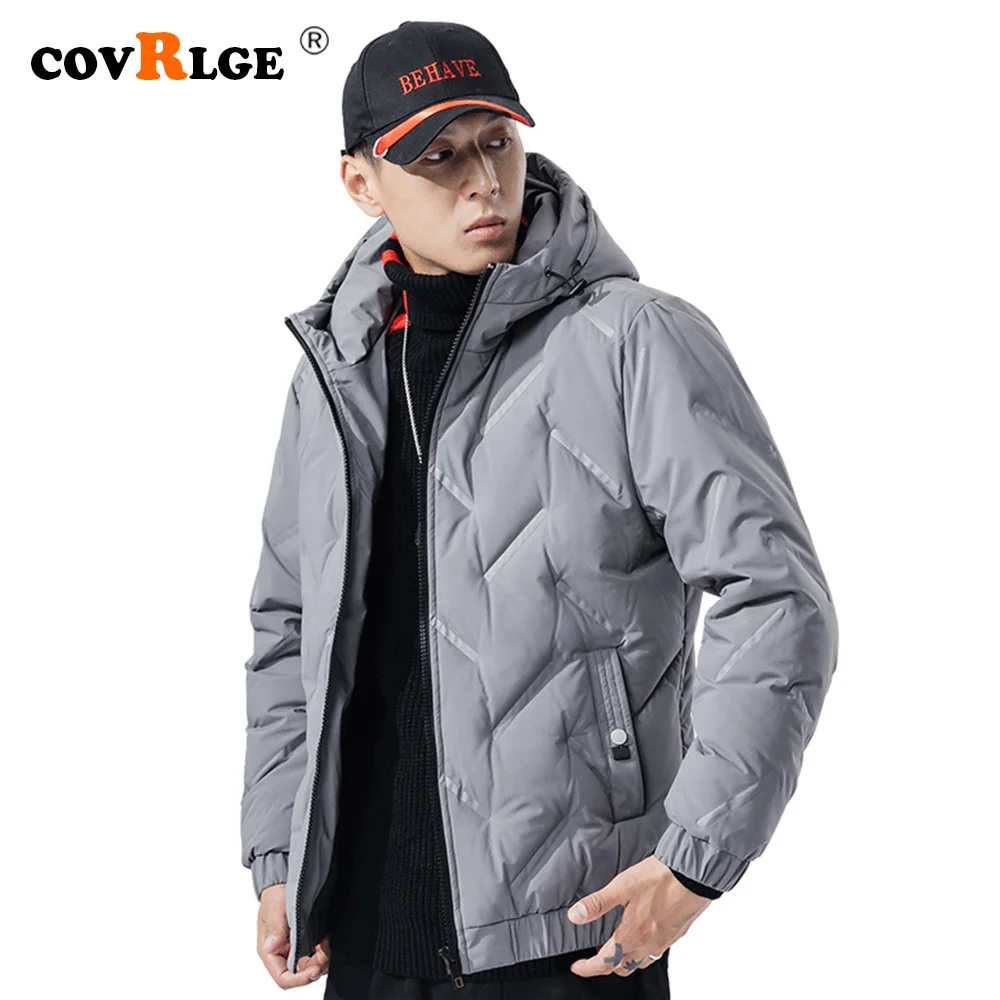 Covrlge Trend New Hooded Simple Fashion 80 Fleece Jacket Men's Warm Down Jacket Men Hooded Collar Coat Men US Size MWY033