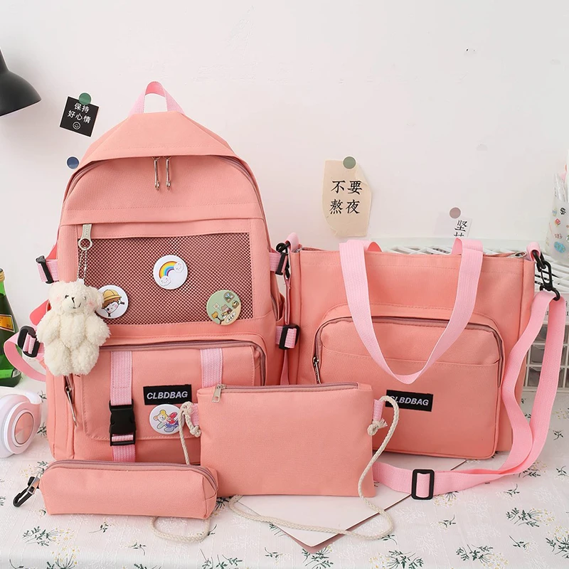 

4 set Backpack Fashion Women Backpack Canvas Shoulder Bags Printing Girl School bag Female Mochilas Children Student Backpack 50