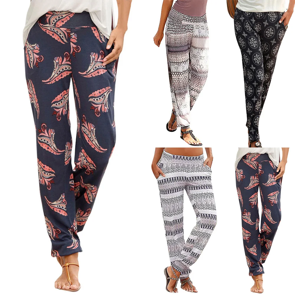 

New 2021 Thin Summer Fashion Women's Casual New High Quality Vitange Print Woman Plare Pants Versatile Commute Leisure Pants