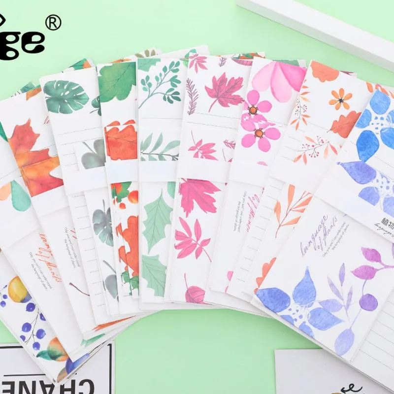 

8Set wholesale Envelope with large letter paper plant green lotus leaf red flower maple paper DIY write letter 15.5CM * 8.5CM