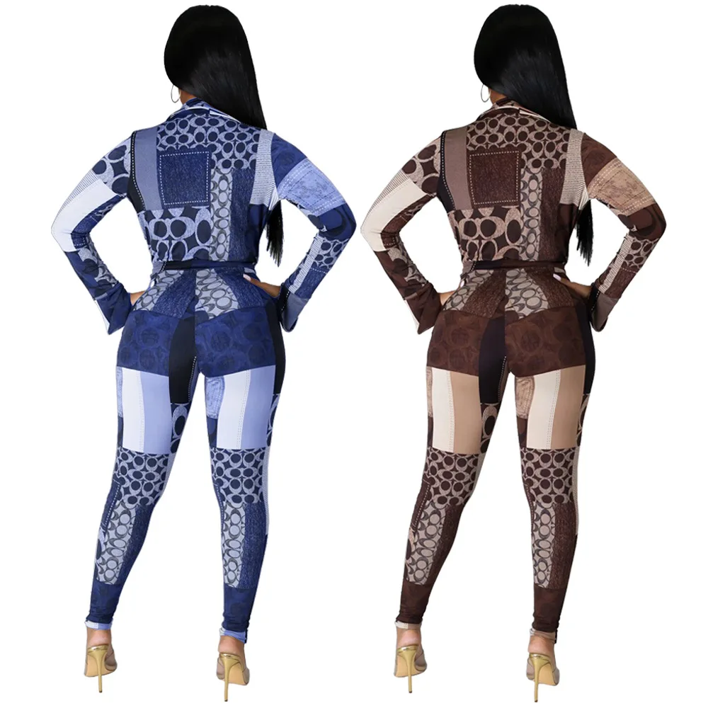 

Jumpsuits for Women 2020 Long Sleeve Deep V Neck Long Pants Fashion Lady Office Outfits Womens Fall Winter Clothing 2 piece sets
