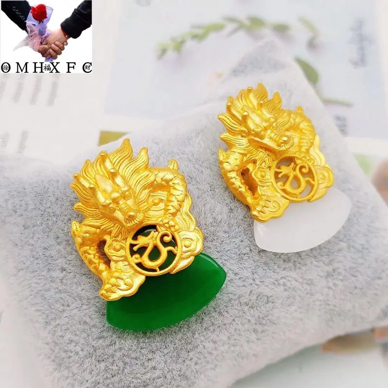 

OMHXFC Jewelry Wholesale YM1159 European Fashion Woman Man Party Birthday Wedding Gift Vintage Dragon 24KT Gold Pendant Charm