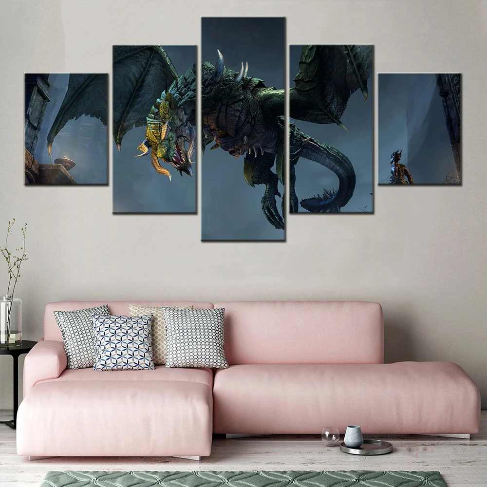 

Canvas Painting 5 Piece Ancient Wyvern Warrior Wall Decor Canvas Poster Modern Art Room Decoration Teenager Bedroom Home Picture