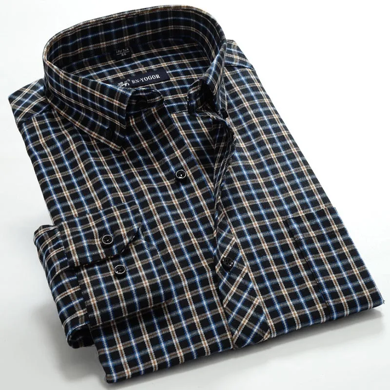 Мужская модная повседневная клетчатая рубашка с длинными рукавами и принтом
