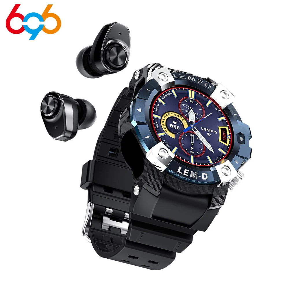 

696 2020 LEMD Smart Watch Men Bluetooth 5.0 Earphones 360*360 Full Touch HD Screen Sport Smartwatch For Android iOS