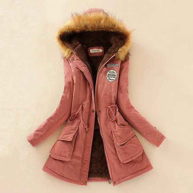 Dark pink Парка женская куртка Женское зимнее пальто женская теплая парка с капюшоном Женская куртка длинное пальто парка 16 цветов - Цвет: Dark pink