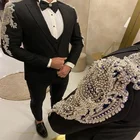 3 предмета Роскошные Для мужчин костюмы хрустальные бусины по индивидуальному заказу Нарядные Костюмы для свадьбы костюмы с остроконечным лацканом Блейзер Бизнес: пиджак + штаны + жилет