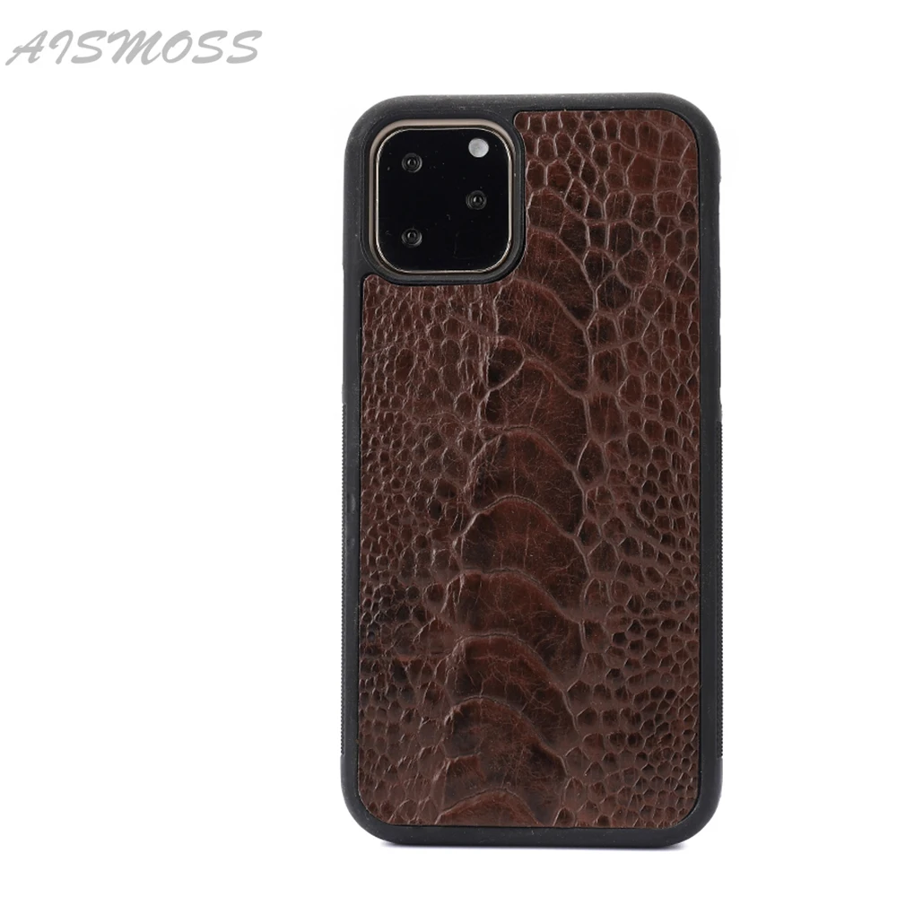

AISMOSS NEW Genuine Ostrich Leg Leather Phone Cover Luxury Mobile Phone Case For Iphone 11 Pro Max Cell Phone Accessories