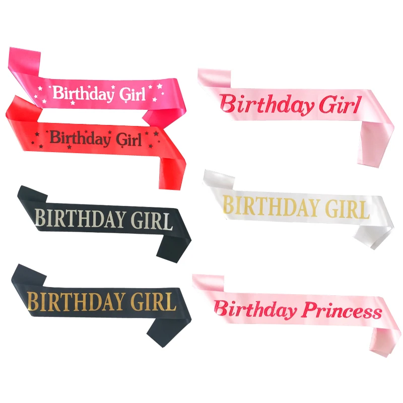 

Glitter Happy Birthday Girl Satin Birthday Party Accessory Decoration Princess Ribbons Sash Shoulder Strap Party Gifts