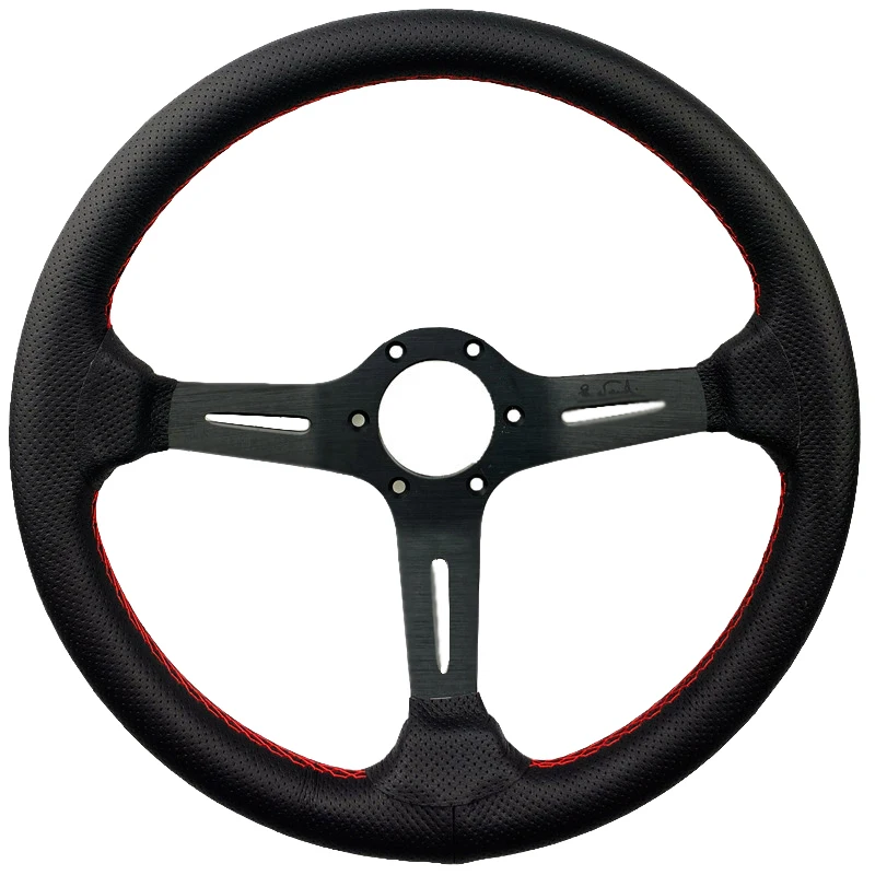 Руль из натуральной кожи с глубоким черным спицом 350 мм|wheels wheel|wheel steeringwheel spoke |