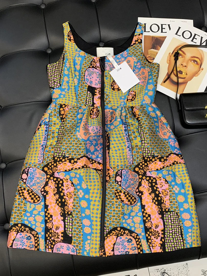 

Женское жаккардовое платье на молнии, ТРАПЕЦИЕВИДНОЕ хлопковое платье без рукавов с винтажным принтом, Летняя туника, 2019