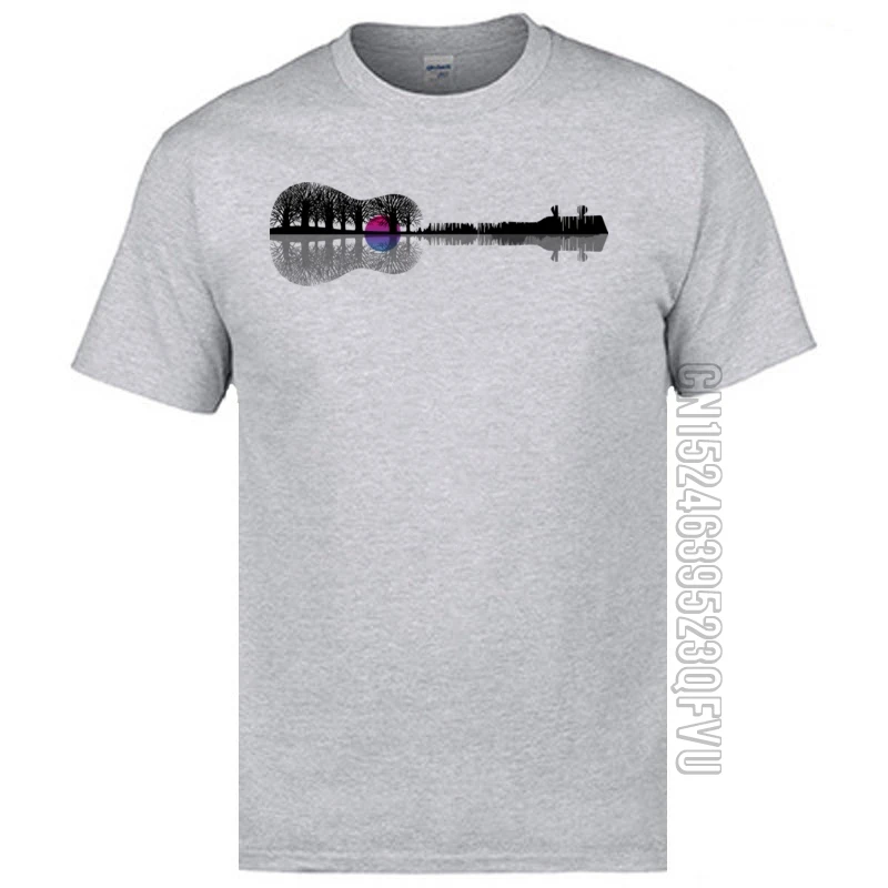 

2019 New Coming Great T Shirts Music Instrument Guitar Tree Silhouette Waterreflection 3D Tshirts Printing Men's Cool Tshirts