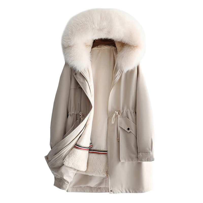 

Luxury Winter Parka Coat Jacket False Fox Fur Hoody Rex Rabbit Lining Women Warm Outerwear Coats Ladies' Cotton Clothes New