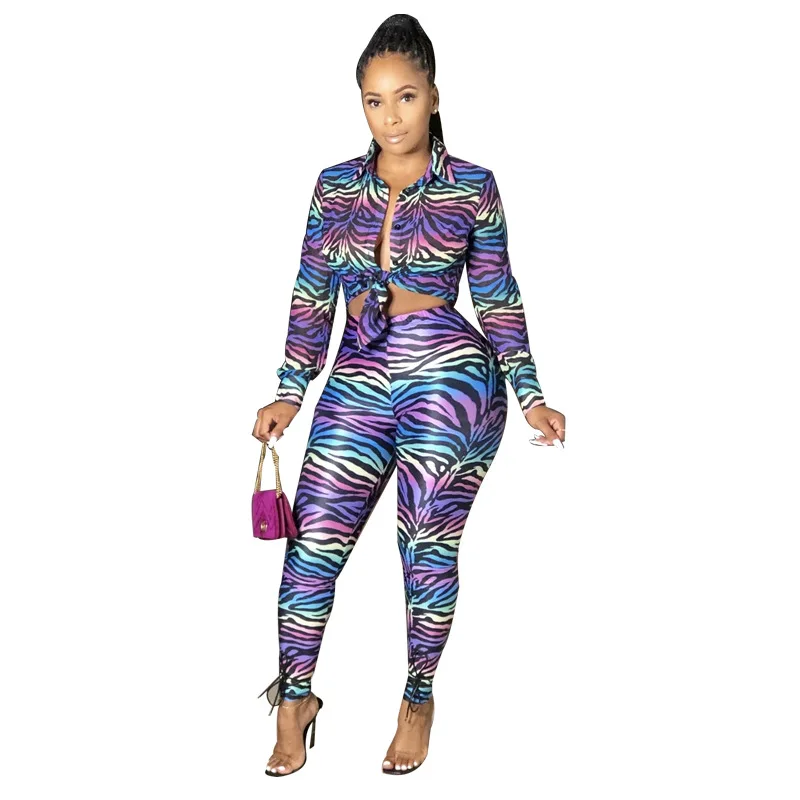 Женский винтажный костюм Adogirl из двух предметов с принтом зебры блузка длинным