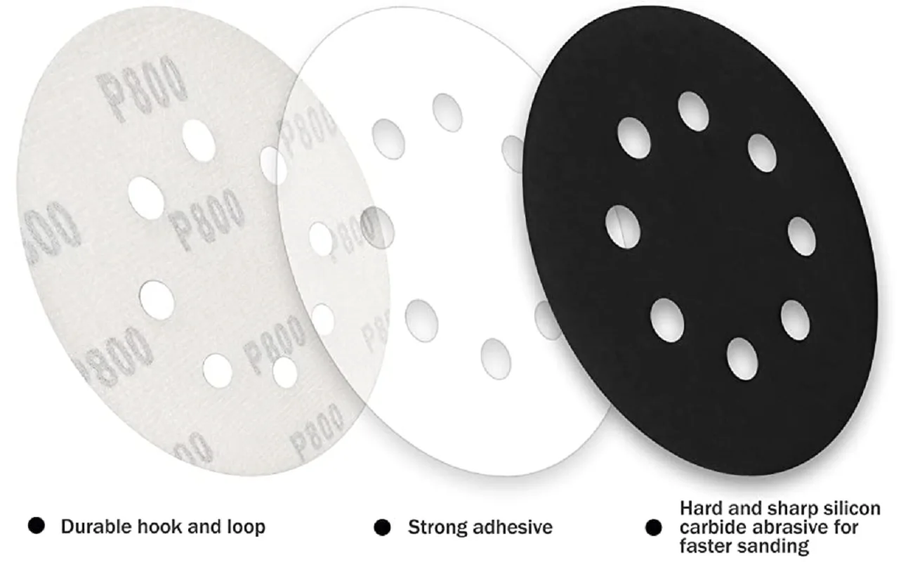 Шлифовальные диски с 8 отверстиями 5 дюймов 50 шт. наждачная бумага крючком и