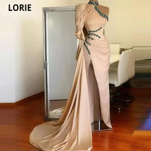 Lorie vestido de noite feminino, vestido de baile, gola alta, com strass, fenda lateral alta, cetim (3)