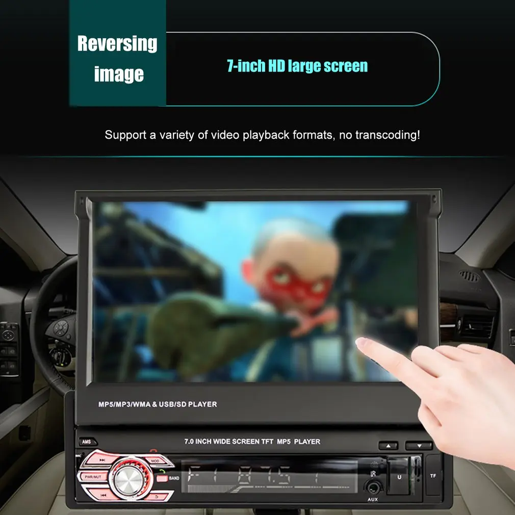 

Wireless MP5 Car Radio Automatic Retractable Touch Screen Car Stereo With Infrared Remote Support TF Card