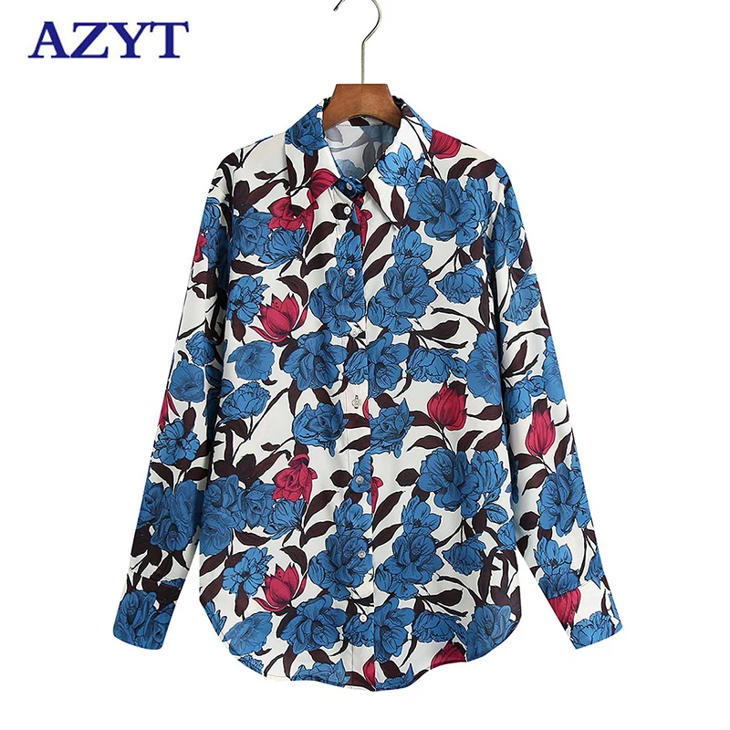 

AZYT Autumn Turn Down Collar Women Blouses Vintage Floral Print Long Sleeve Blusa Feminina Korean Fashion Base Women Shirt 2022