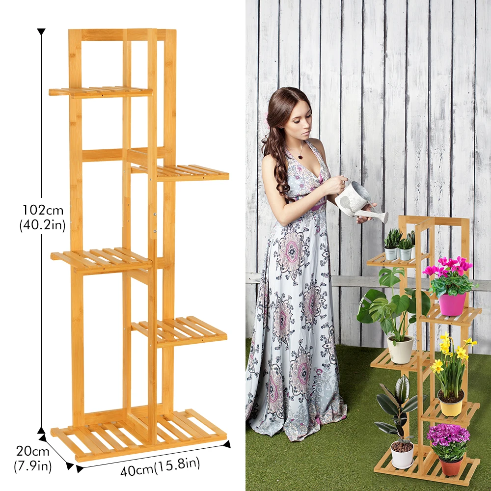 Бамбуковая полка для растений 5 ярусов подставка цветов сада гостиной стола