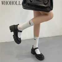 women flats shoes big size 35 43 retro college wind round buckle thick crust muffin shoes small doll shoes leather shoes sweet